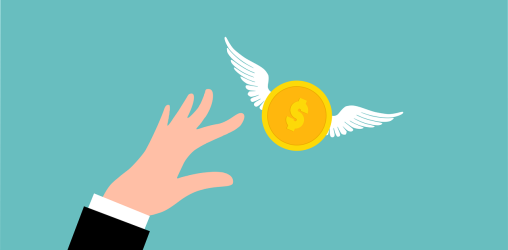 Imagem de uma mão tentando pegar uma moeda com asas que voa - Gastos escondidos